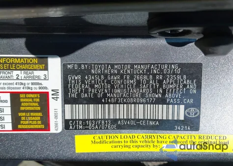 2011 Toyota Camry Le from USA, damaged, VIN 4T4BF3EK0BR096177
